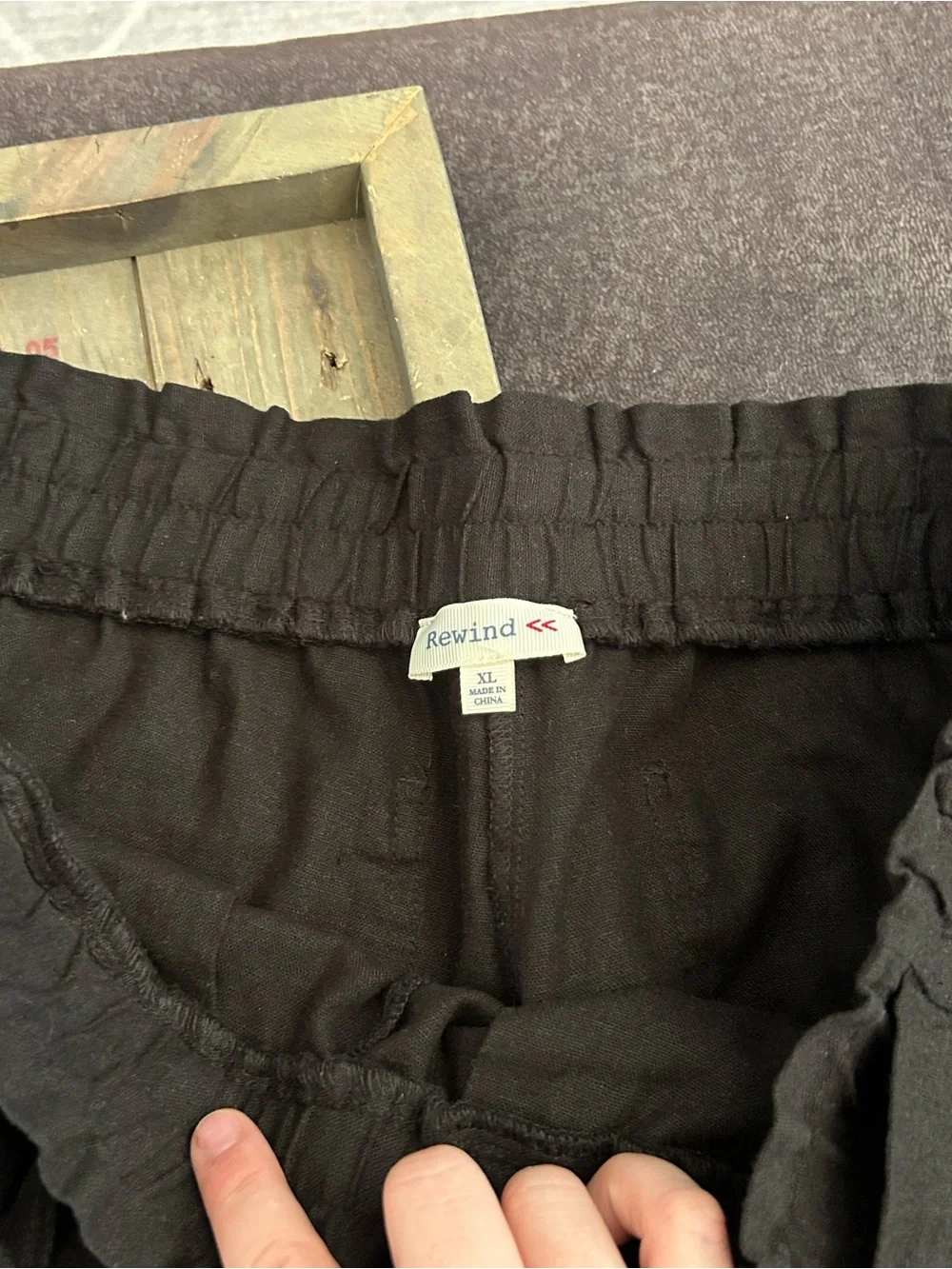 Rewind Black Elastic Ruffle Waist Pant
